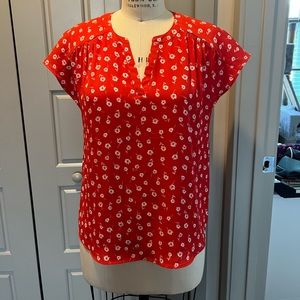 Banana Republic Red-Orange Blouse with White Flowers